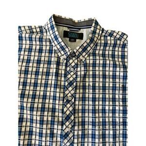 Cody James button down short sleeve blue plaid shirt, men's size Large
